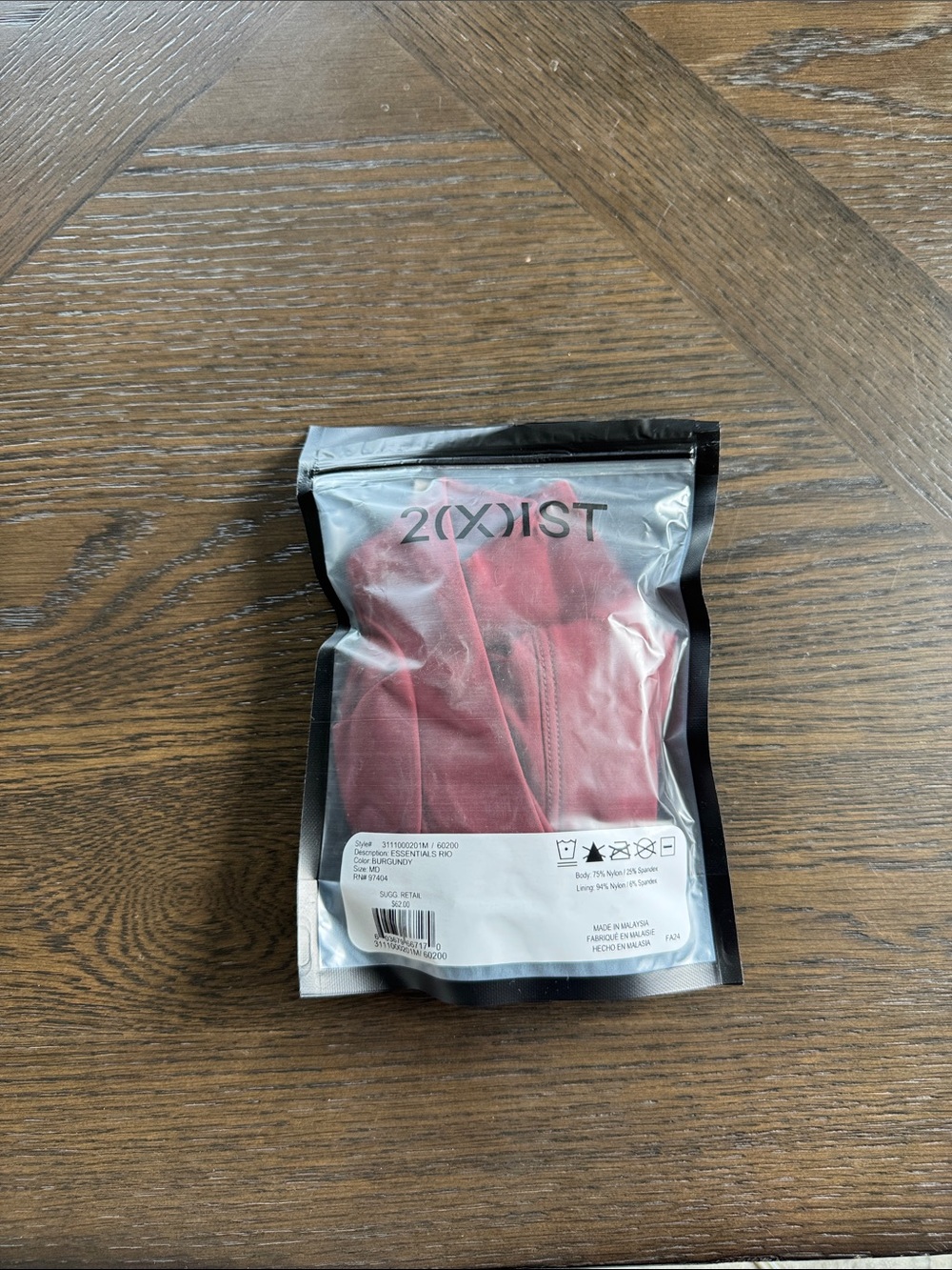 2(X)IST Red Trunk Briefs in Clear Pouch